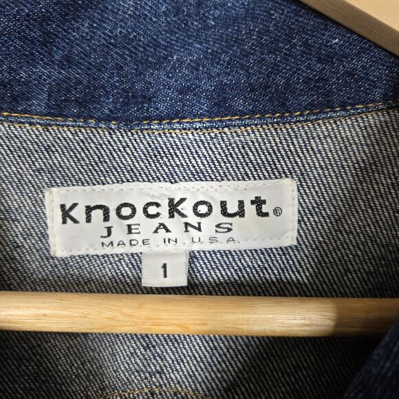 VTG Knockout Denim Jacket Sz 2XL Blue Quarter Zip Pullover Logo USA - Picture 13 of 16